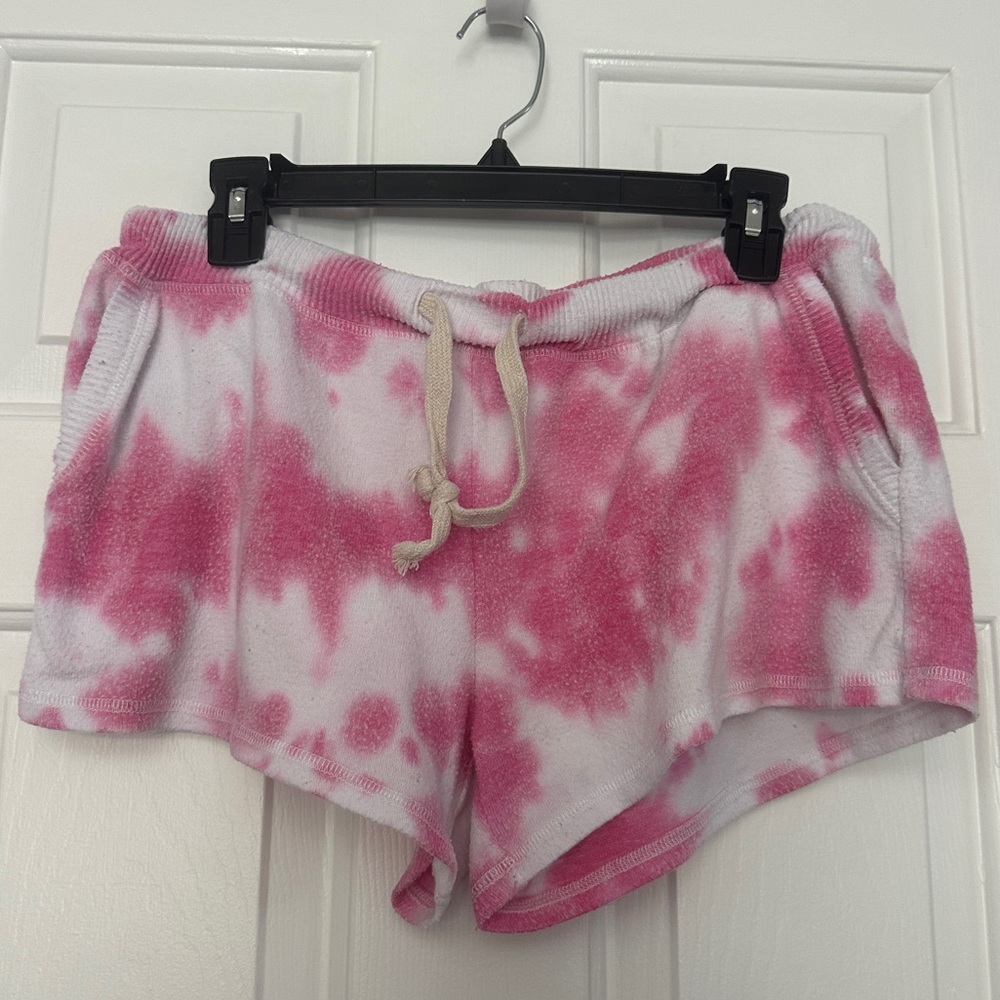 Theo and Spence Pink and White Tie Dye Fleece Sweat Shorts
